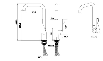Смеситель для кухни AQUATEK (квадратный излив) (AQ1083CR)