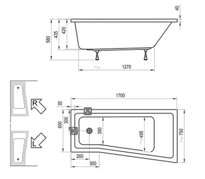 Акриловая ванна Ravak BeHappy II 170х75 L (C941000000)