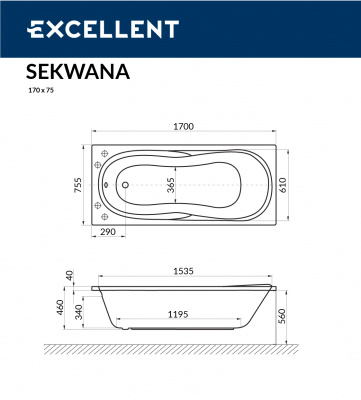 Ванна акриловая EXCELLENT Sekwana 170x75 (WAEX.SEK17WH)