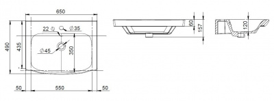 Раковина 65 см, встроенная AM.PM Like (M80WCC0652WG)
