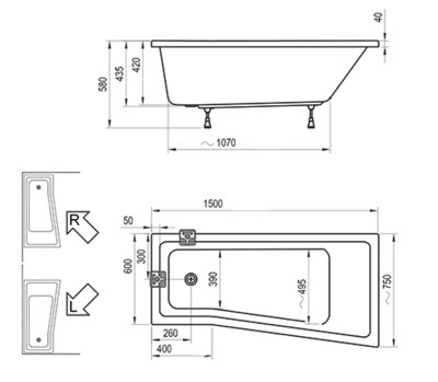 Акриловая ванна Ravak BeHappy II 150х75 L (C981000000)