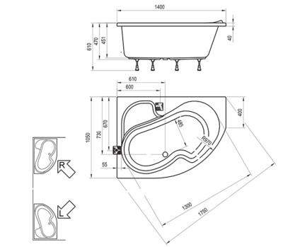 Акриловая ванна Ravak Rosa I 140x105 L (CI01000000)