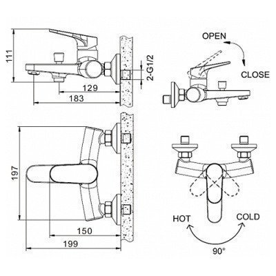 Смеситель для ванны Bravat - Eler (F6191238CP-01-RUS)