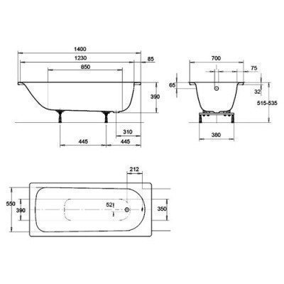 Ванна стальная Kaldewei - Eurowa Мод.309 140x70 (119512030001)