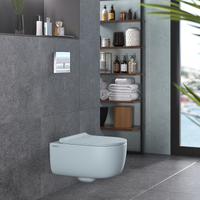 Унитаз BERGES EGO XL, матовый голубой, микролифт, быстросъёмное (083229) Унитаз BERGES EGO XL, матовый голубой, микролифт, быстросъёмное (083229)