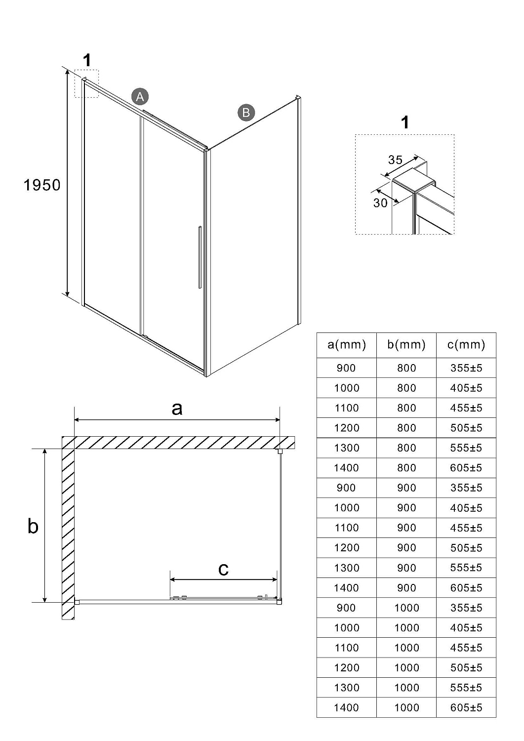 Душ.ограждение NG-85-14TB-TB90-34 (140*90*195) прямоуг,раздвижн,черный матов.,стекло тонирован., 2 места (NG-85-14TB-TB90-34)