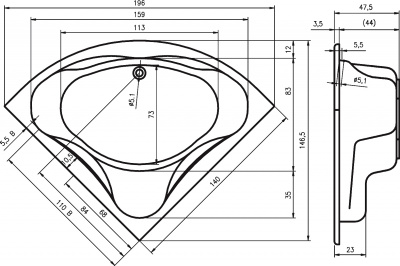 Ванна акриловая RIHO NEO 140 (BC3400500000000)