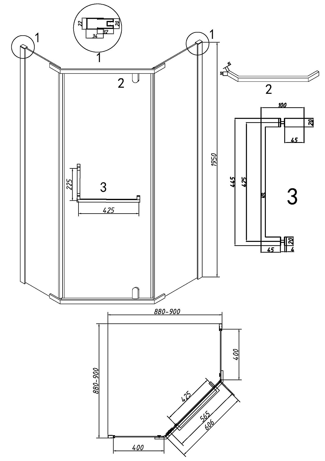 Душ.ограждение 302.K33.03.9090.10.02 Pragma (90*90*195) трапеция,распашная,хром,стекло шиншилла,1место (302.K33.03.9090.10.02)