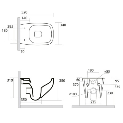 Унитаз подвесной 520х340мм., безободковый AXA White Jam (WCWH3312701)
