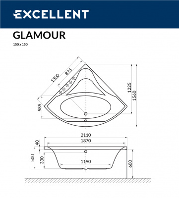 Ванна акриловая EXCELLENT Glamour 150x150 (WAEX.GLA15WH)