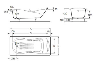 Ванна Roca Haiti 160x80 с отверстиями для ручек, anti-slip (2330G000R)