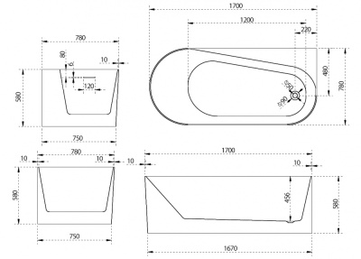 Акриловая ванна ABBER (AB9496-1.7 R)