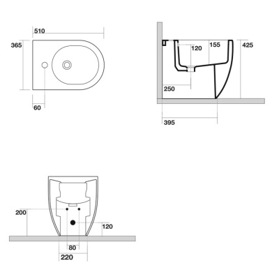 Биде напольное 510х365мм., AXA Glomp (0202201)
