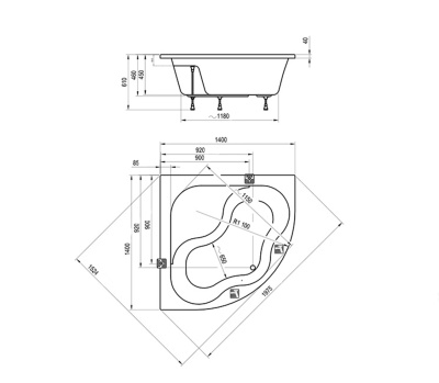 Акриловая угловая ванна Ravak Gentiana 140x140 (CF01000000)