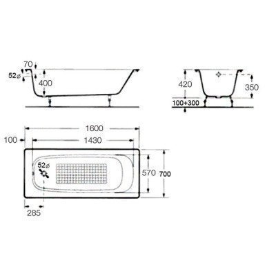 Ванна стальная roca contesa 160x70 без п ск покрытия с ножками слив перелив