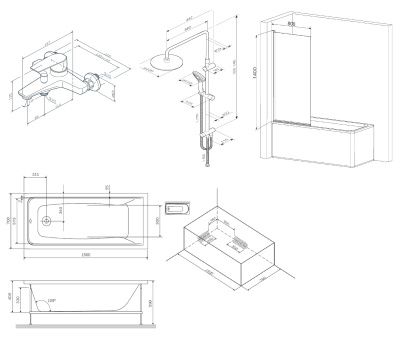AM.PM Ванна Gem 150x70 с каркасом и шторкой на б/в W90BS-D080-140CT+ДС Gem F0790000+F90A1000 (W90ASET-150D8)