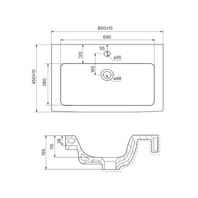 Тумба с умывальником, 80 см, подвесная, белая, New Mirro, IDDIS (NMIR80Wi95K)
