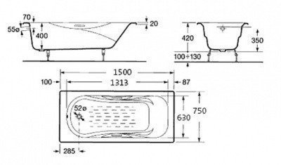 Ванна чугунная Roca - Malibu 150x75 (2315G000R)