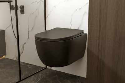 Унитаз ABBER Bequem подвесной черный матовый, безободковый (AC1104MB)