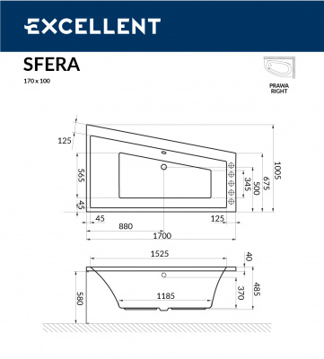 Ванна акриловая EXCELLENT Sfera 170x100 правая (WAEX.SFP17WH)