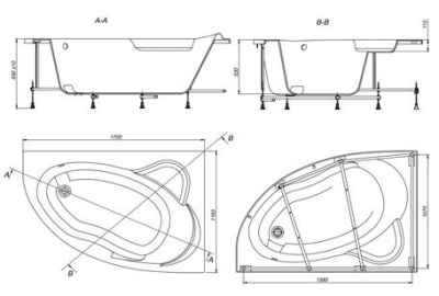 Акриловая ванна Roca Luna 170x115 асимметричная правая белая (ZRU9302912)