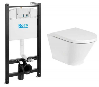 Унитаз с системой инсталляции Roca - Gap Round Rimless с сиденьем SoftClose без клавиши смыва (893105000)