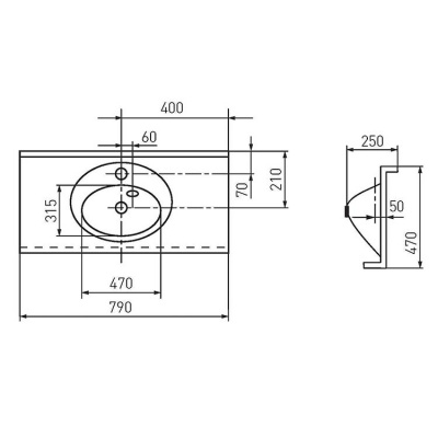 Раковина Акватон - Отель 3 80 см с навесами (1A70063NOT010)