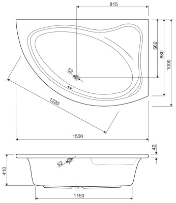 Акриловая ванна CEZARES, 150x100x41 (TEBE-150-100-41-R)