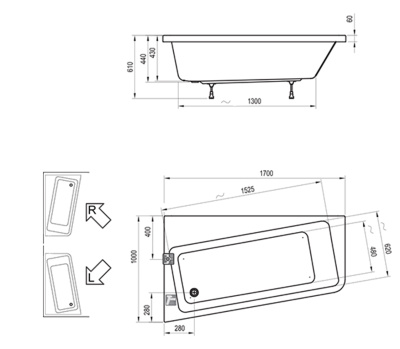 Акриловая ванна Ravak 10° 170x100 L (C811000000)