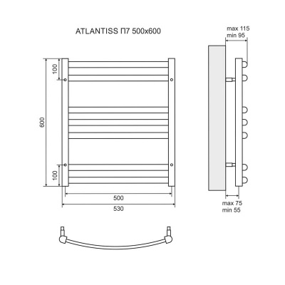 Полотенцесушитель электрический Lemark Atlantiss LM32607RE П7 500x600, левый/правый (LM32607RE)