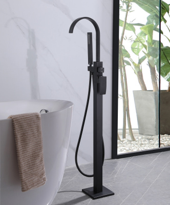 Смеситель ABBER Wasserfall напольный, черный матовый (AF8615B)