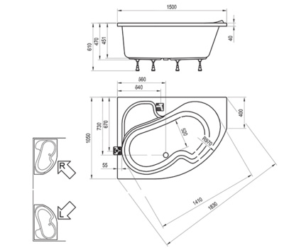 Акриловая ванна Ravak Rosa I 150x105 L (CK01000000)