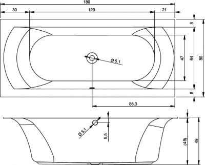 Ванна акриловая RIHO LINARES VELVET 180x80 (BT4610500000000)