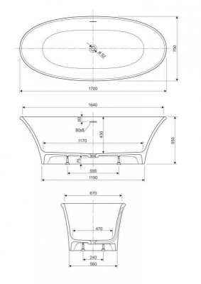 Ванна из искусственного мрамора CEZARES (MELODIA-170-75-57-G)