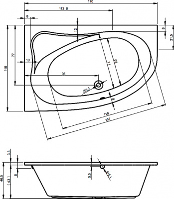 Ванна акриловая RIHO LYRA 170 R (BA6300500000000)
