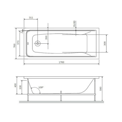 Ванна прямоугольная 170х70 белая ALBA SPA GAMMA (ВПР0230200100)