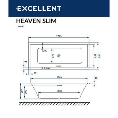 Ванна EXCELLENT Heaven Slim 180x80 (WAEX.HEV18WHS)