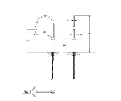 Смеситель высокий для раковины SCANDI черный (9015B)