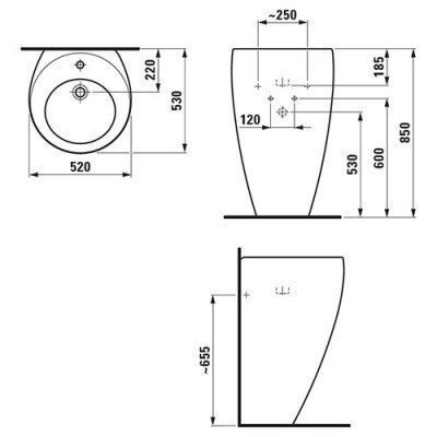 Раковина с пьедесталом Laufen - Alessi 52x53 (8.1197.1.400.104.1)