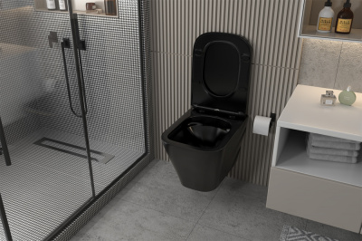 Унитаз ABBER Rechteck подвесной черный матовый, безободковый (AC1200MB)