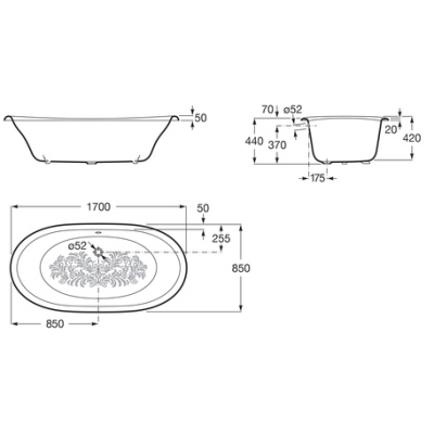 Ванна Roca Newcast бургундия, anti-slip 170x85 (233650003)
