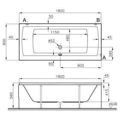 Ванна акриловая Vitra - Neon 180x80 (52540001000)