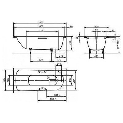 Ванна стальная Kaldewei - Saniform Plus Star Мод.337 180x80 с отверстиями под ручки (133700010001)