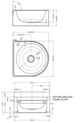 Умывальник пристенный Nofer полукруглый 210х362х365 (13061.S)