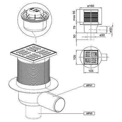 Сливной трап AlcaPlast - 105x105/50 (APV1)