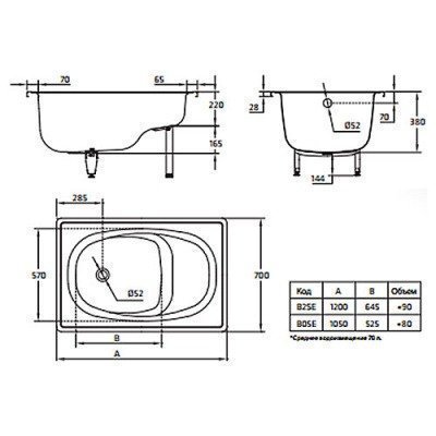 Ванна стальная BLB - Europa Mini сидячая 105x70 (B05E22001)