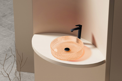 Раковина накладная стеклянная ABBER Glas оранжевая (AK2301O)