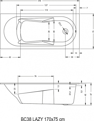 Ванна акриловая RIHO LAZY 170x75 (BC3800500000000)