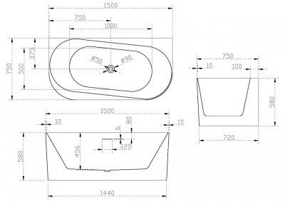 Акриловая ванна ABBER (AB9494-1.5)