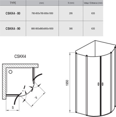 Душевой уголок полукруглый Ravak Chrome CSKK4-80 белый+транспарент (3Q140100Z1)